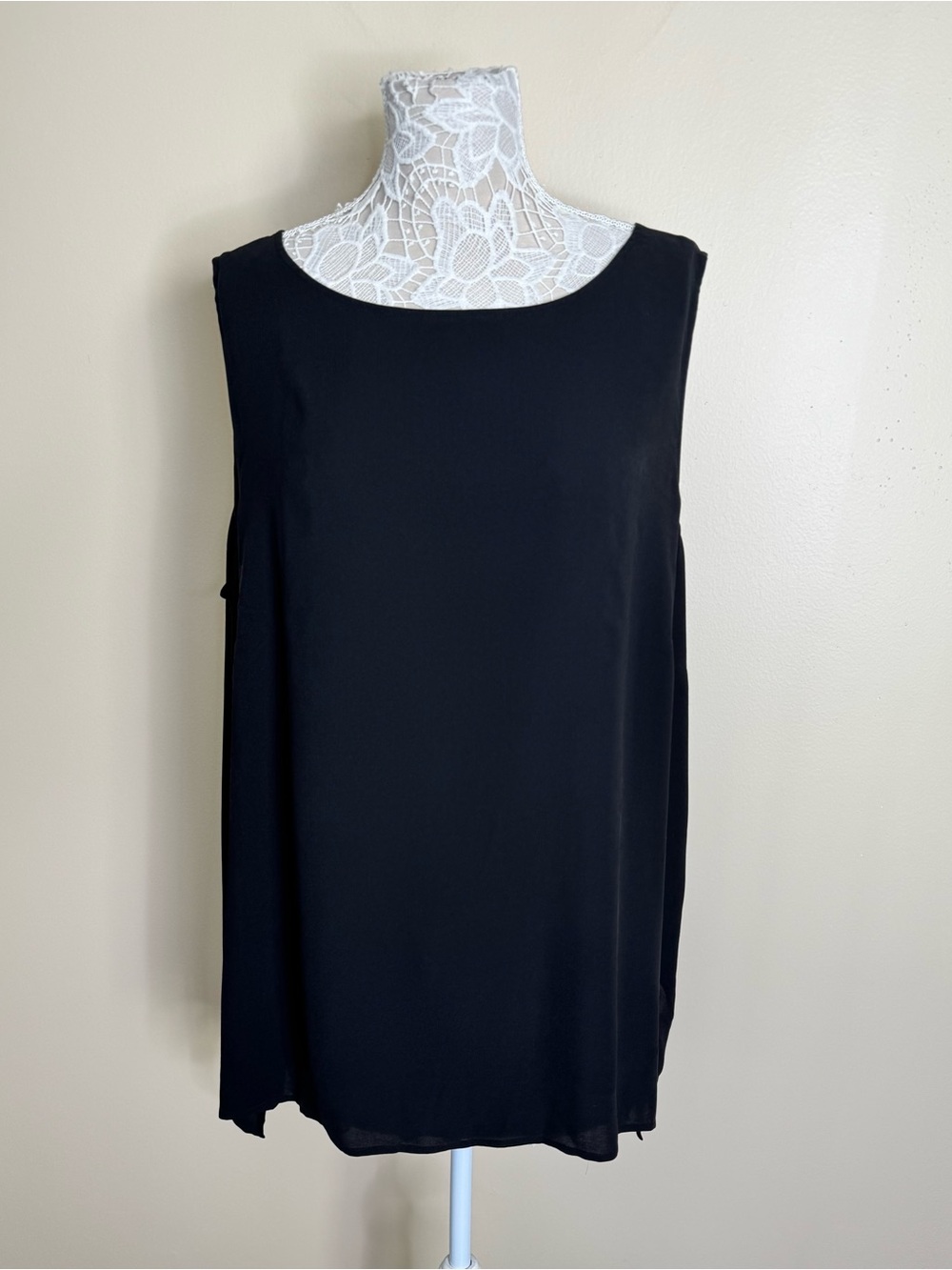 Eileen Fisher 100% Silk Black Tunic Tank Georgette Top size 2X